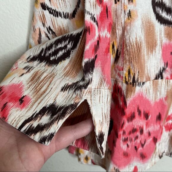 Vintage David N Floral Print Linen Blend Light Jacket Pink Brown White XL - Picture 4 of 5